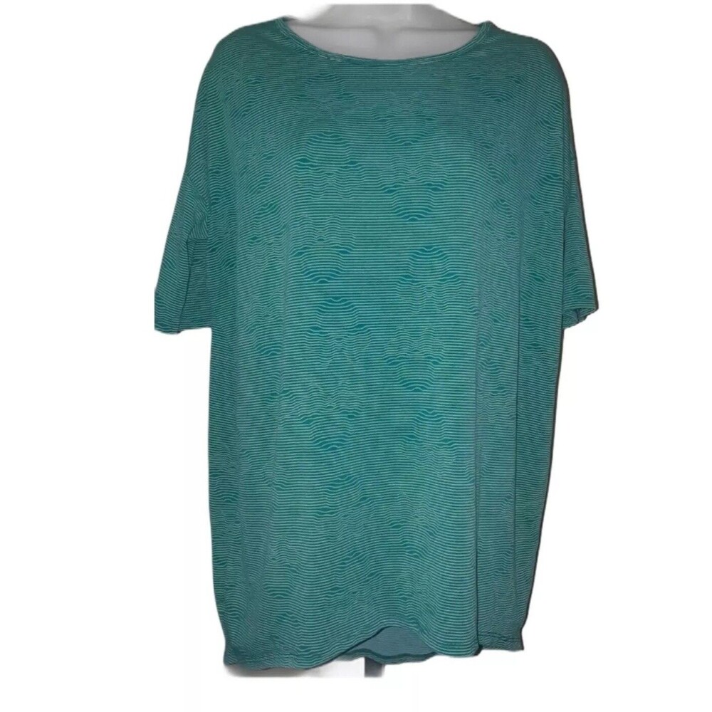LulaRoe Green White Striped Mickey Print Short Sleeve Top Size XS
